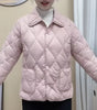 Women Warm Diamond Quilted Jackets Light Weight Lapel Thickened Short Outwear Single Breasted Loose Warm Windproof Parkas