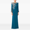 High Street Designer Party Vestido Women's Slit Sleeve Diamonds Beaded Maxi Long Dress