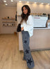 Women's Casual Loose Straight Denim Pants with Five-Pointed Star Design