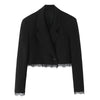 Women Lace Patchwork Black Crop Blazer Front Double-breasted Long Sleeve Suit Jacket