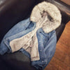 Women Jacket Women Denim Jacket Winter Women's Denim Coat with Furry Hood Plush Lining Stylish Button Closure for Windproof