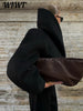 Black Stand Collar Woolen Coats Women's High Street Buttons Full Sleeve Short Overcoats Autumn Female Solid Outwear