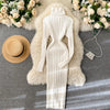Autumn Winter Twist Women's Wrap Knitted Dresses Long Sleeve Sheath Knitwear Office Bodycon Dress Female