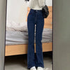 Woman High Waist Vintage Flare Jeans Female Elastic Bell Bottom Pants Girls Black Brown Deep Blue Light Blue Denim Trousers