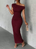 Water Ripple Slanted Shoulder Dress Women's Elegant And Simple Solid Color A-line Collar Mid-waist Sexy Hip Wrap Skirt