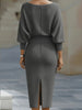 Spring Women's Elegant Dress High Waist O-neck 7-quarter Sleeves Slim Simple Office Solid Color Female Mid-length Skirt