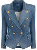 Designer Runway Blazer Women's Slim Fitting Double Breasted Lion Buttons Denim Jacket Mini Skirt