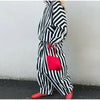 Vertical Stripe Two Piece Outfit Stand Collar Zip Up Jacket Elastic Waist Wide Leg Pants Loose Women Casual High Street Set