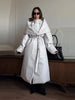 Detachable Triangle Shawl Long Puffer Coat Stand Collar Waist Tie Belt Button Solid Loose Women Coats Winter Commute Outfit