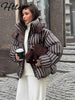 Casual Stripe Women's Padded Jacket Hooded Zipper Warm Thicken Lady Coats Autumn Winter Female Street Outwear