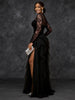 Elegant Lace Mesh Formal Evening Dress for Women's Plus Size Splice Hollow Out Split Hem Layer High Waist Cocktail Elegant Dress