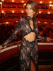 Hollow Out Lace Split Long Sleeve Women Dresses Evening Party Outfits O Neck Sheath Sexy Club Elegant Bodycon