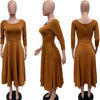 Women Twist Length Sleeve O-neck Big Swing Retro Dress Autumn Vintage Vestidos Even Party Cocktail Dresses