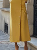 Spring Women's Stand Collar Evening Maxi Dresses Long Sleeves Single-breasted Elegant Commute Yellow Dress