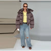 Hooded Women's Puffer Coat Zip Up Waist Cinched Puffer Jacket Thickened Cropped Bubble Coat Detachable Hood