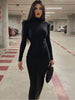 Women Spring Autumn Long Sleeve Streetwear Bodycon Black Midi Dress Items For Business