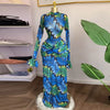 Women Full Sleeve Leaf Print Stacked Bodycon Long Dress Fall Evening Birthday Night Party Vestidos Sexy Dresses