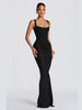 Women Black Velvet Sheer Maxi Dress Sexy Chic Mesh Patchwork Off-shoulder Waist Cinching Slim Maxi Dresses Club Party Gowns