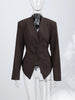 Elegant Chic Waist Cinched Blazer Women V Neck Single Breasted Lace Up Irregular Hem Jacket Lady Casual Commute Outerwear