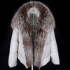 White Duck Down Jacket Winter Women Warm Loose Coat Natural Real Fox Fur Collar Thick Outerwear Parkas