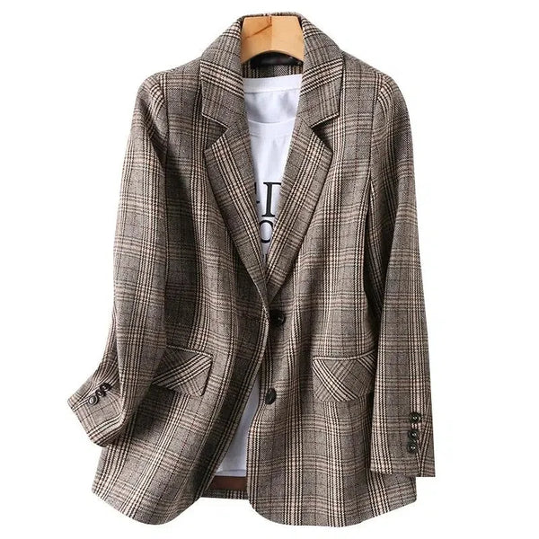 Spring Autumn Plaid Suit Jacket Women Casual Blazers Small Coat Lady Outerwear Loose Tops Female Lattice Blazers