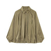 Casual Martini Green Satin Bomber Jacket Women Long Sleeve Zipper Pleated Oversized Coats Fall Shirt Jacket