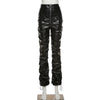 1PC Brown Faux PU Leather Pleated High Waist Stacked Pants Women Slim Hipster Street Style Long Trousers Female 2#