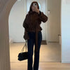 Elegant High Waist Jacket Stand Collar Double-breasted Belt Short Coat Autumn Winter Women Commute Evening Party Outfit