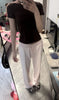 Light Pink Drawstring Sweatpant Woman Spring Raw Hem Low Waist Straight Long Pants Casual All-match Cotton Sport Trousers