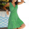 Dresses for Women Casual Plus Size Women's Floral Wrap V Neck Midi Dress A Line Swing Cap Sleeve Midi Vestidos De Fiesta