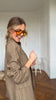 Women Khaki Striped Oversized Blazer Asymmetrical Button Closure Tailored Lapel Collar Structured Coat Minimalist Urban Outfits