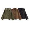 Women's Hooded Short Trench Coat in Olive Green, Brown, and Black, Double-Breasted with Pocket Details, Casual Jacket