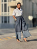 Women High Waist Patchwork Wide Leg Denim Trousers Jeans Retro Casual Elastic Waist High Street Pockets Loose Jeans