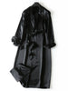 Spring Autumn Long Soft Elegant Flowy Satin Acetate Trench Coat for Women Chic British