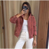 Vintage Suede Jackets Women's Loose Full Sleeves Zipper Pockets Stand Collar Coats Ladies Autumn Solid Streetwear