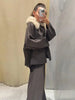 Autumn Winter Fur Lapel Woolen Jacket For Women Brown Elegant Long Sleeve Single Breasted Coats Lady Chic Street Outerwear