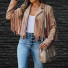 Womens Vintage Lapel Long Sleeve FringeCropped Hippie Motor Biker Cardigan OutwearsFaux Suede Tassel Jacket