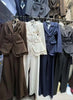 Women's Waist-Cinched Blazer 2-Piece Set (Brown/White/Black/Navy/Burgundy) Elegant Formal Office Wide-Leg Pants Outfit