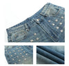 Retro Distred American High Street Jeans For Women's Wide Leg Floor-Length Pants with Rivet Denim Pants
