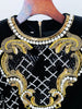 High Street F/W Designer Runway Women's Long Sleeve Sequined Pearls Beaded Velvet Dress