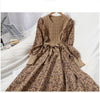 Autumn Winter Korean Patchwork Bandage Long Sleeved Knitted Dress Women's Slim Sweet Corduroy Flower Dresses