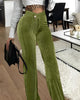 Women Streetwear Corduroy Zipper Fly V-low Waist Straight Wide Leg Trousers Autumn Winter Pants