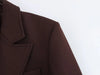 Women Fall Vintage Elegant Blazer Lapel Cinched-Waist Brown Blazer Autumn High Street Commute Lady Suit