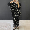 Balck Dot Printting Pleated Women's Dress V Collar Batwing Sleeve Mid-Length Mermaid Dresses 2DB6625