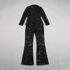 High Street Designer Runway Suit Set Women's Single Button Guipure Lace Blazer Flare Pants Set