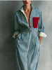 Autumn Striped Print Shirt Dress For Women Casual Turn Down Collar Color Blocking Pocket Long Dresses Graceful Robe