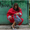 Women Solid Zip Up Two Piece Set High Neck Loose Jacket Wide Leg Track Pants Spring Autumn Casaual Hip Hop Outfit