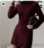 Women's Spring Knitted Dress Long Sleeve Semi-High Neck A Line Skirt for an Elegant and Playful Look
