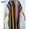 Knitting Rainbow Printing Comfort Warm Winter Holiday Dress Elegant Africa Women Boho Party Long Dress