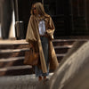 Women Chic Long Trench Coat Loose Lantern Sleeve Stand Collar Side Slit Single Breasted Windproof Outerwear Casual Ladies Jacket